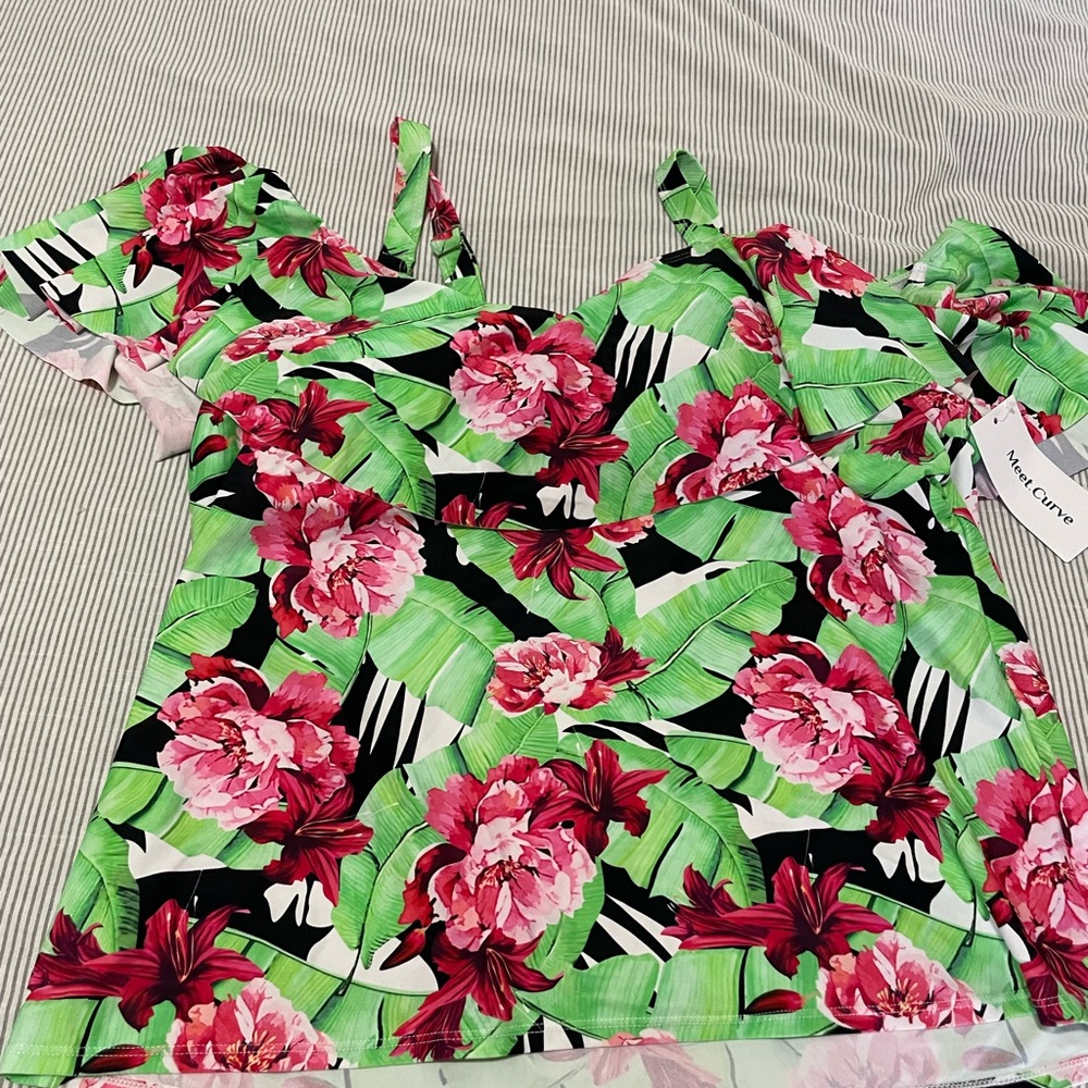 Meet curve 2 piece off shoulder ruffle swimsuit set